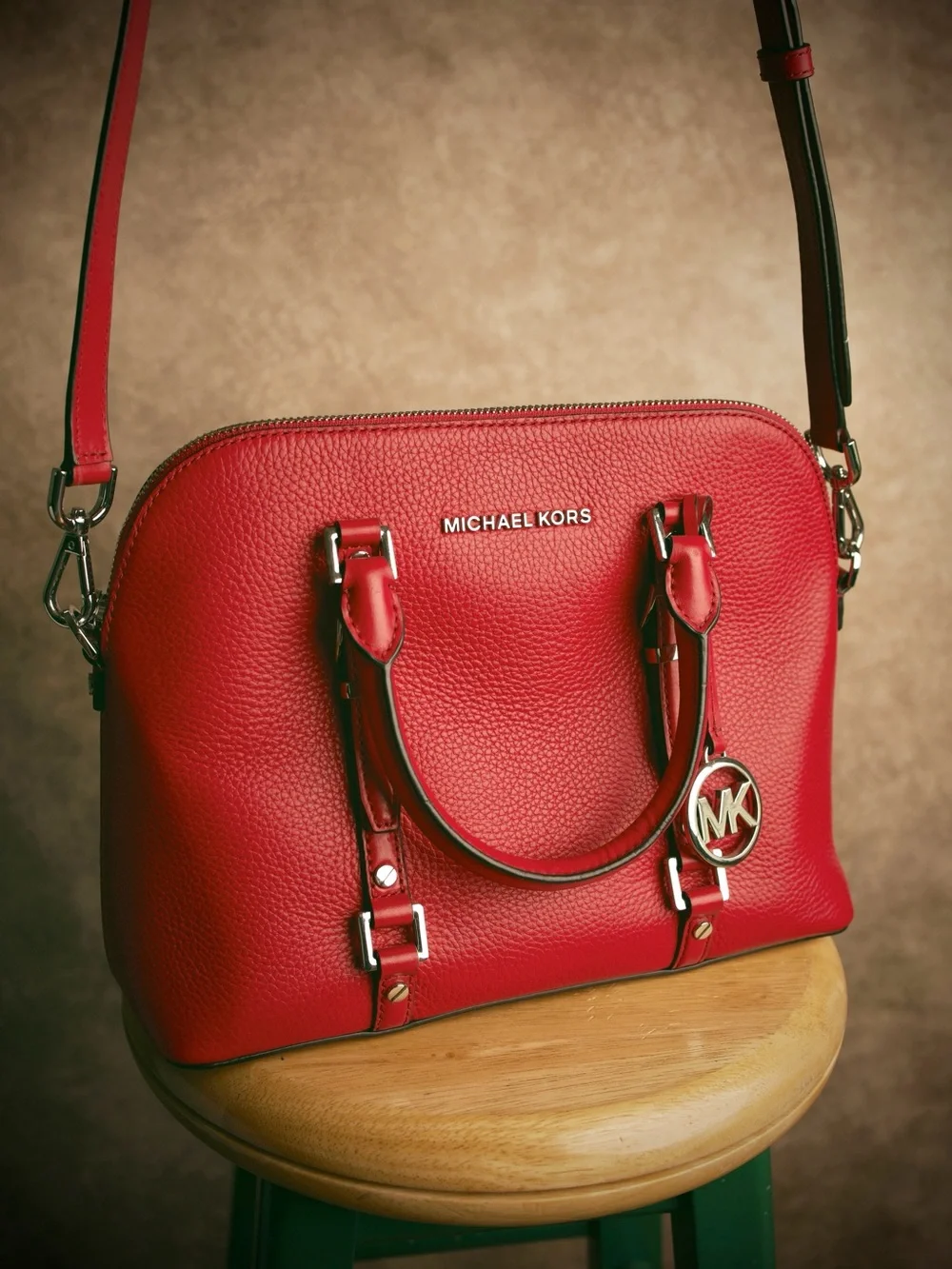 Michael Kors Fuchsia Leather Satchel with MK Charm